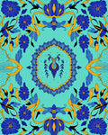 Bold Blue Yellow Floral Mandala Design Rug