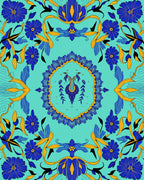 Bold Blue Yellow Floral Mandala Design Rug