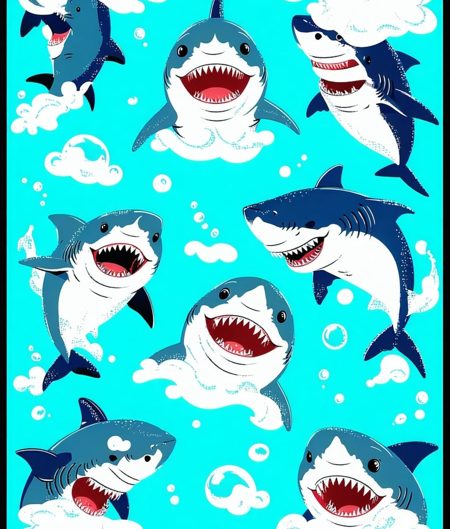 Playful Shark Pattern With Bubbles Rug