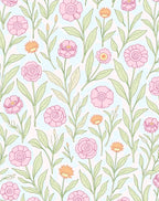 Pink Orange Floral Botanical Pattern Rug