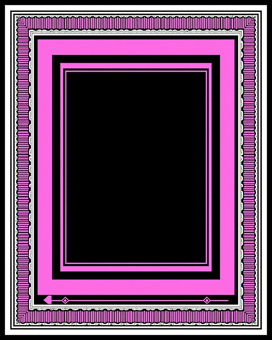 Pink Geometric Bordered Black Rug