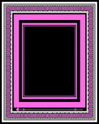 Pink Geometric Bordered Black Rug