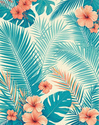 Tropical Hibiscus Palm Leaf Design Rug