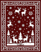 Christmas Deer Snowflake Forest Scene Rug