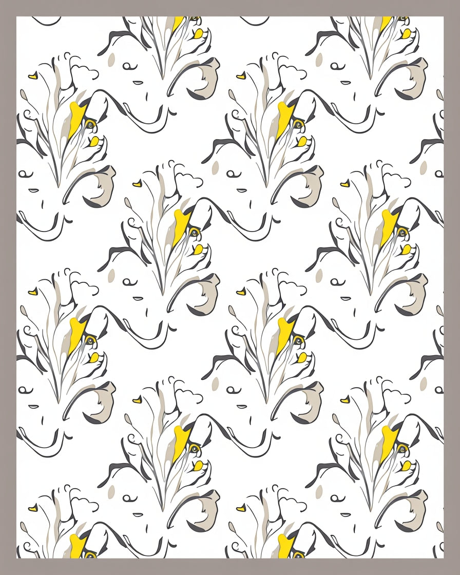 Abstract Floral Design with Yellow Accents Rug