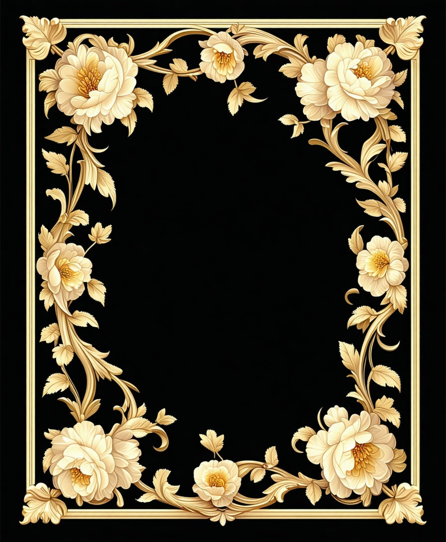 Ornate Golden Floral Scrollwork Rug