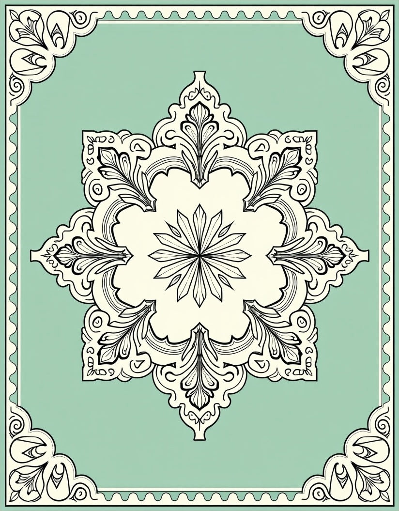 Mint Green Floral Medallion Mandala Rug