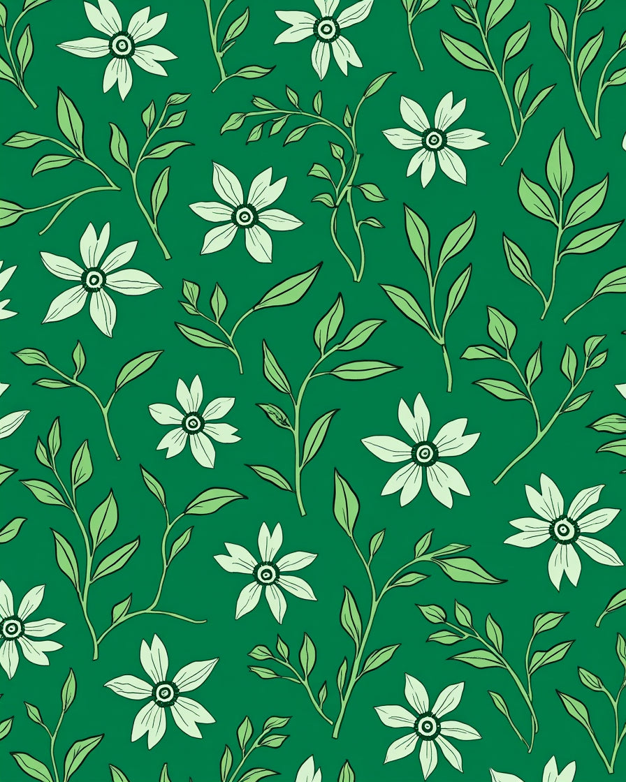 Green Floral Vines Pattern Rug