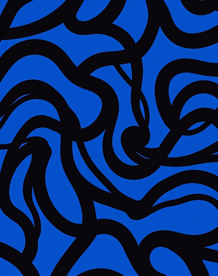 Bold Blue Black Swirl Abstraction Rug