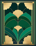 Art Deco Green Gold Leaf Pattern Rug
