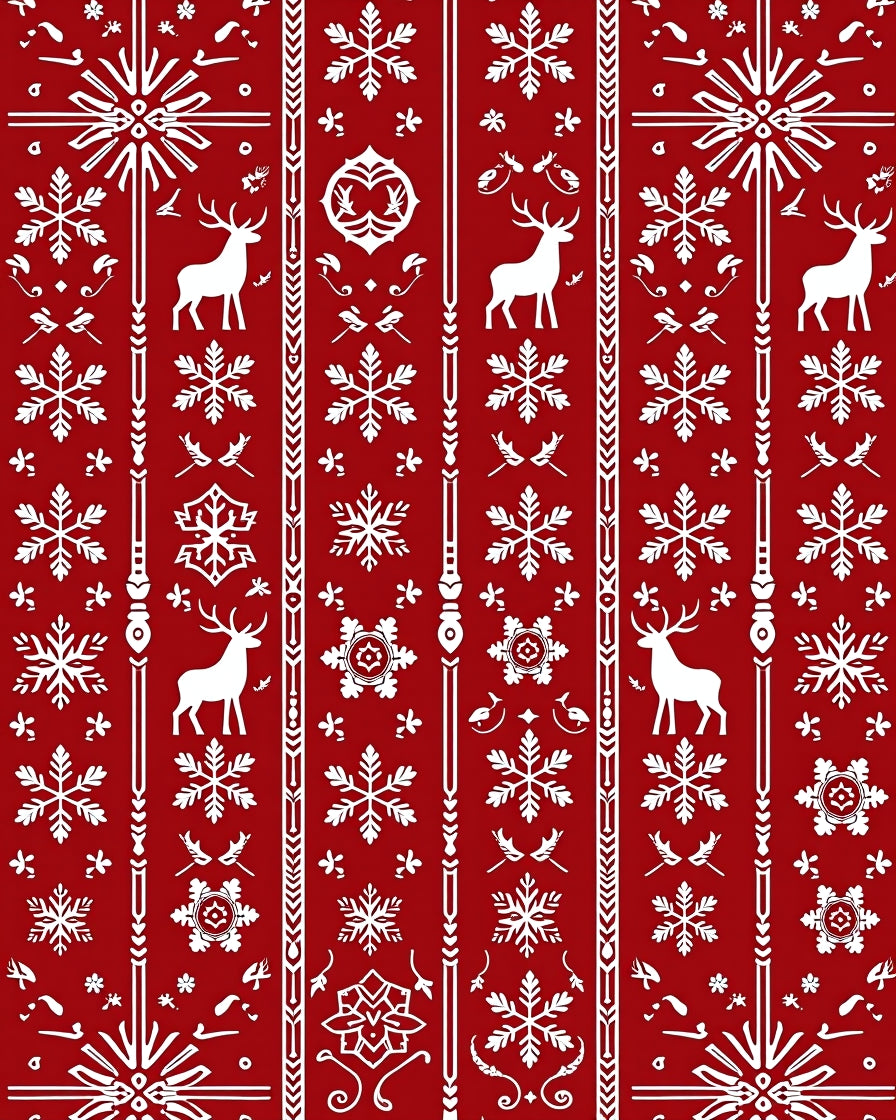 Red White Deer Snowflake Border Jacquard Rug