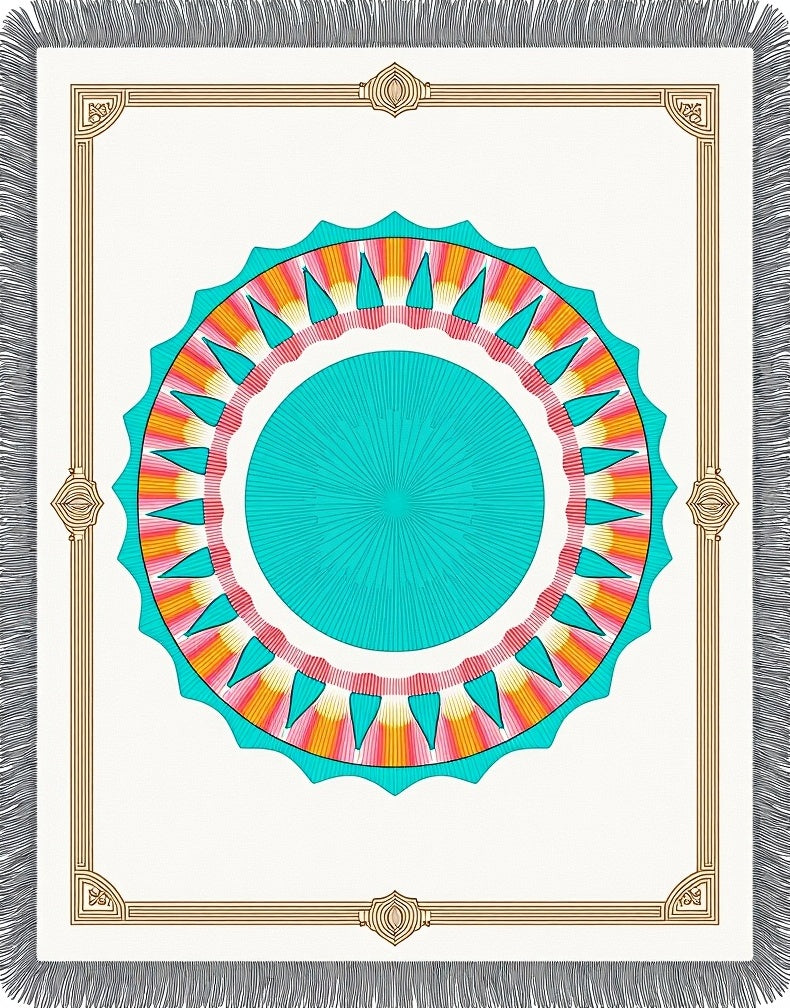Vibrant Sunburst Mandala Border Rug