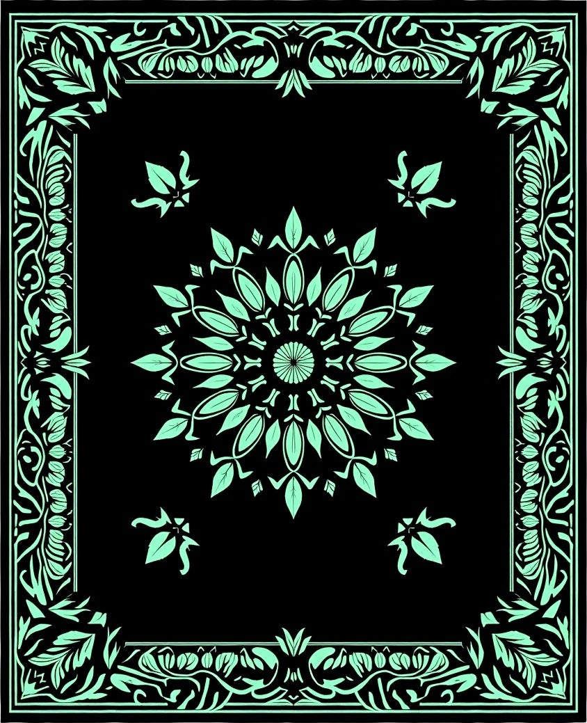 Mint Green Floral Mandala Border Rug
