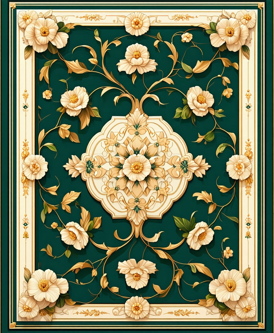 Elegant Floral Swirl Emerald Pattern Rug