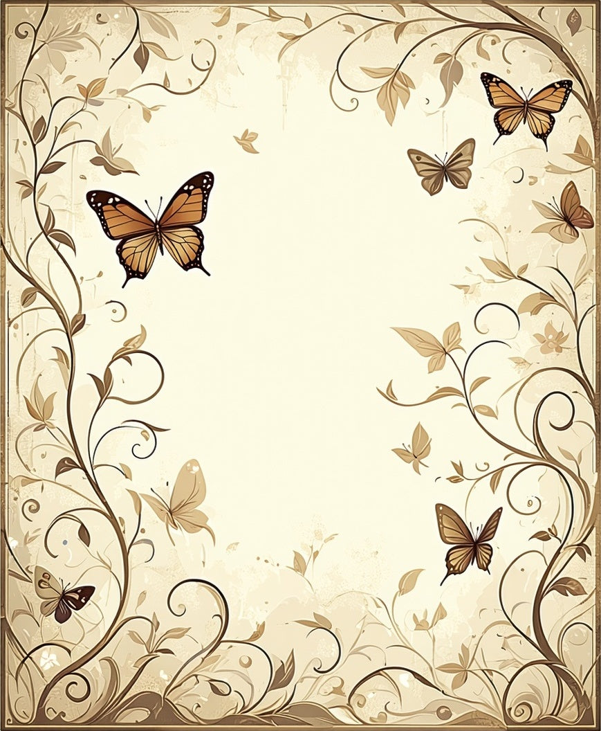 Vintage Floral Butterfly Scrollwork Design Rug