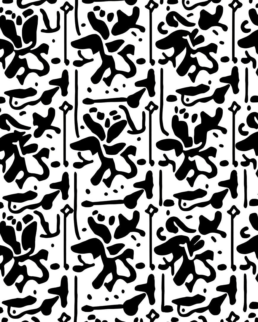 Abstract Organic Black White Pattern Rug