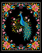 Vibrant Peacock Floral Frame Design Rug