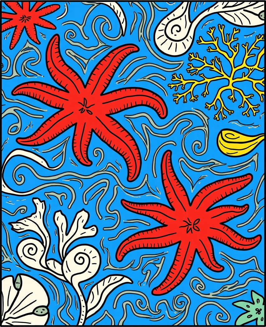 Ocean Starfish Coral Waves Design Rug