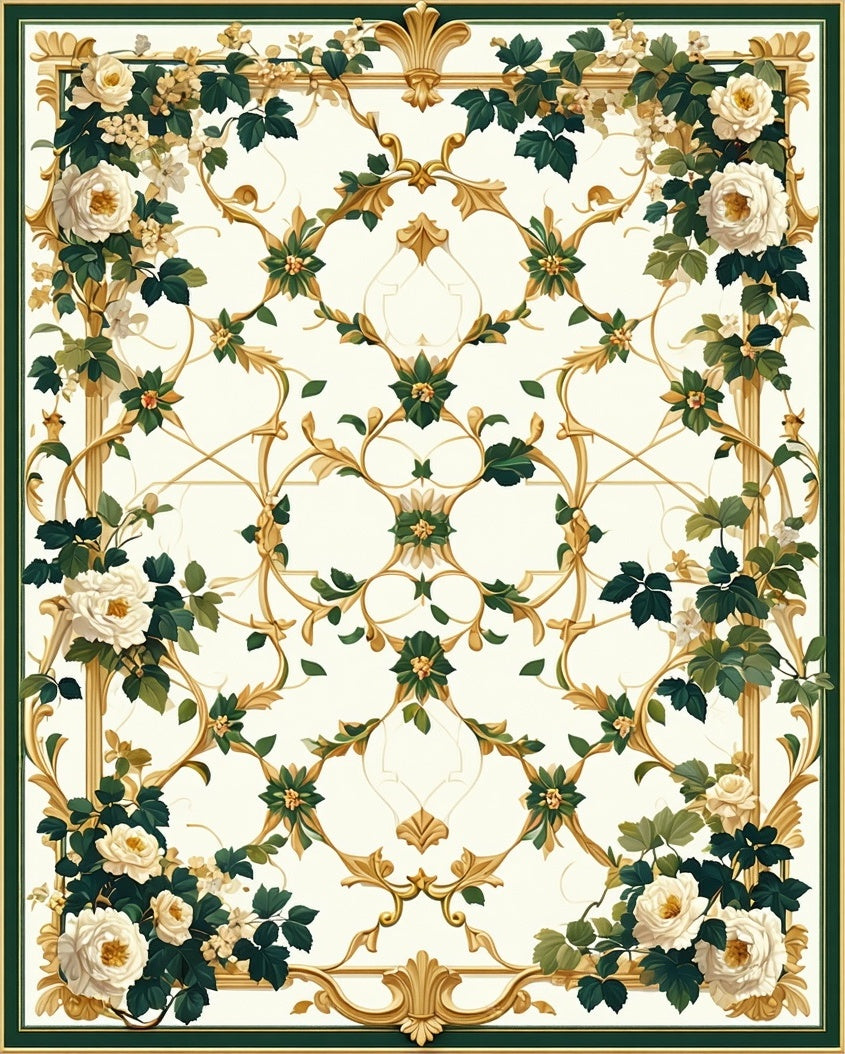 Ornate Floral Vine Gold Pattern Rug