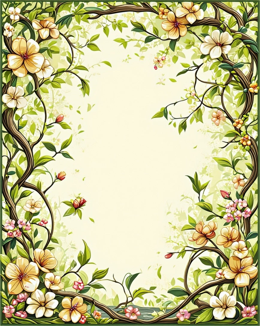 Whimsical Floral Vines and Leaves Rug