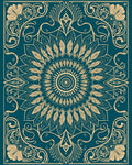 Intricate Teal Golden Mandala Design Rug