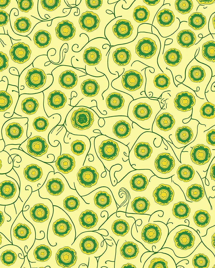 Whimsical Green Floral Vine Pattern Rug