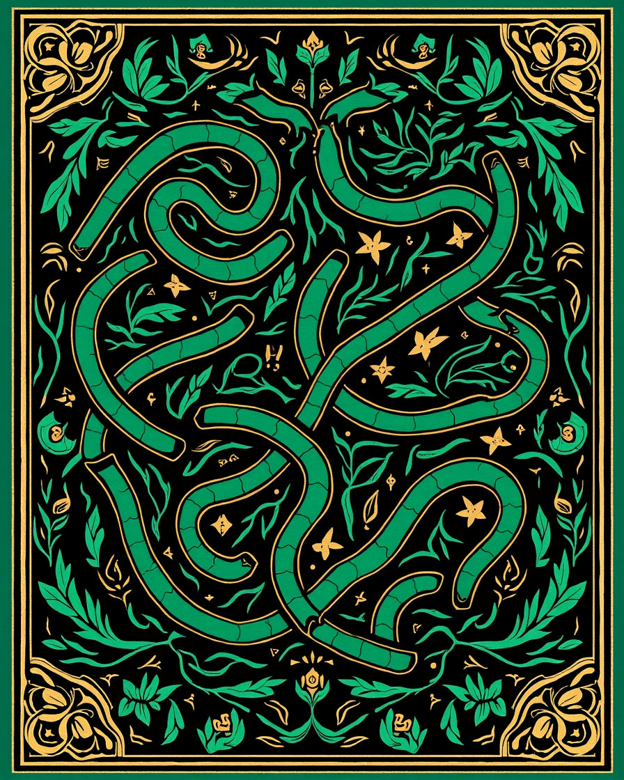 Emerald Serpent Floral Garden Design Rug