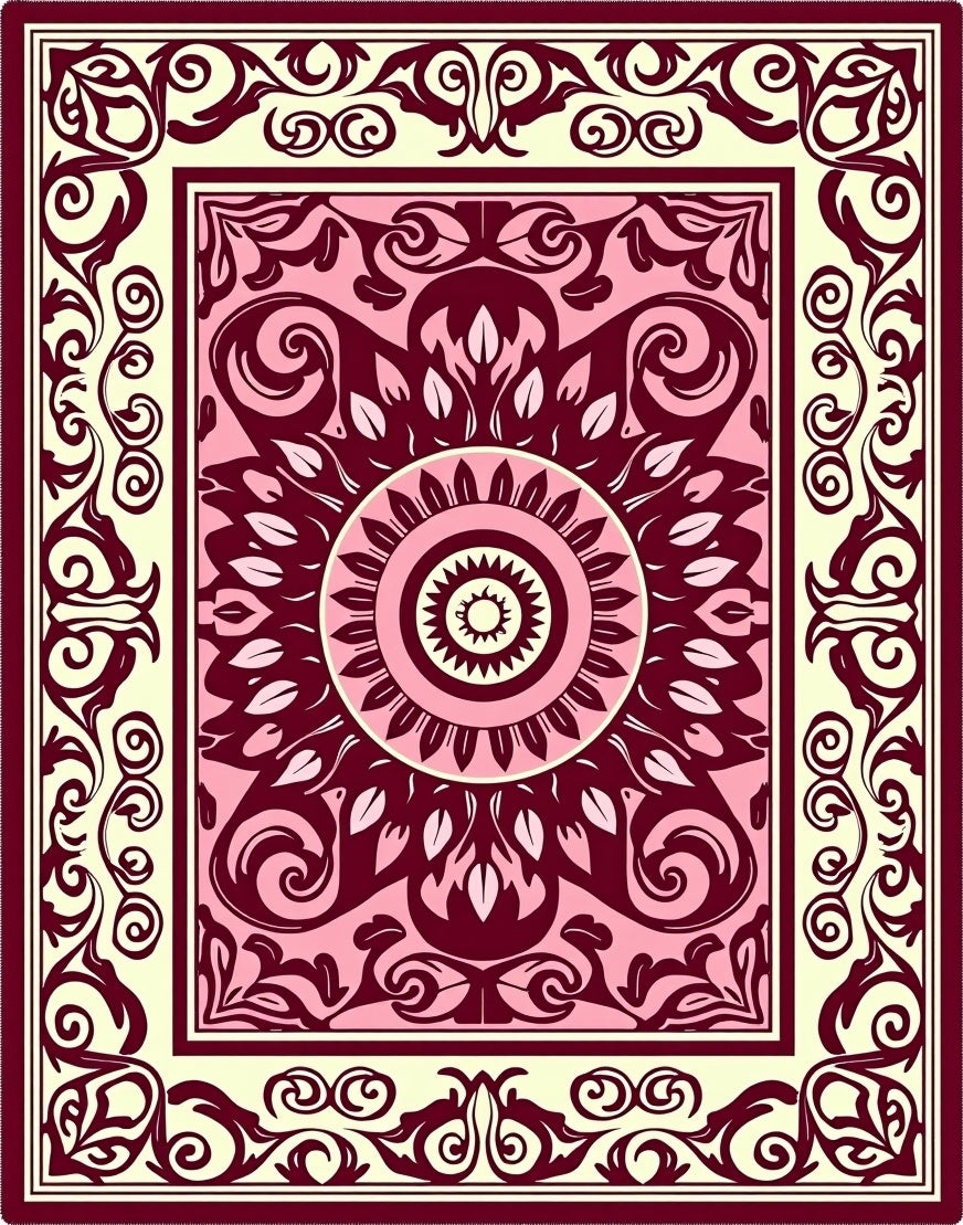 Ornate Floral Scrollwork Pattern Rug