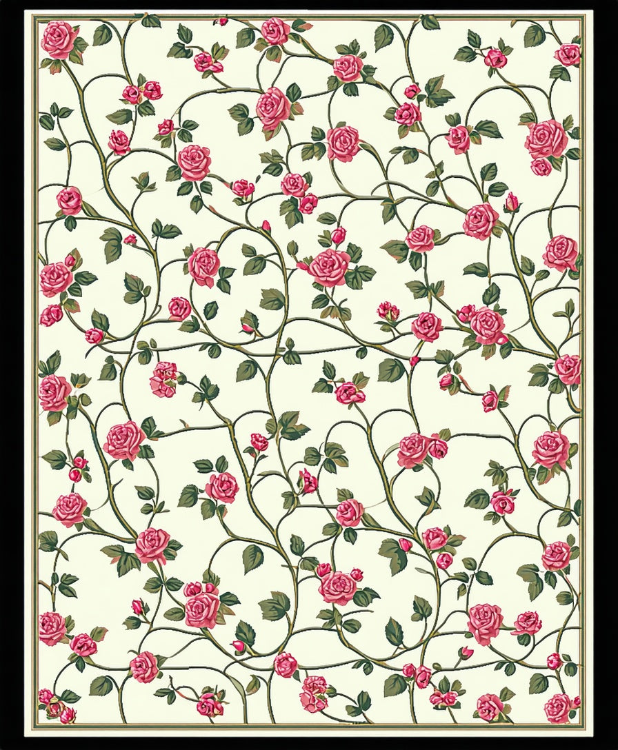Rose Vine Patterned Floral Rug