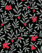 Black Vintage Red Berry Pine Sprigs Rug