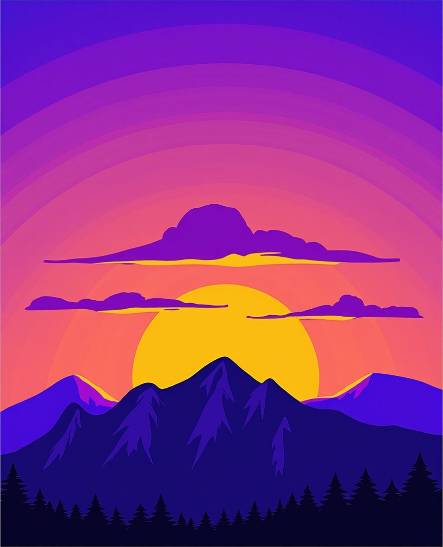 Vibrant Sunset Mountain Landscape Design Rug