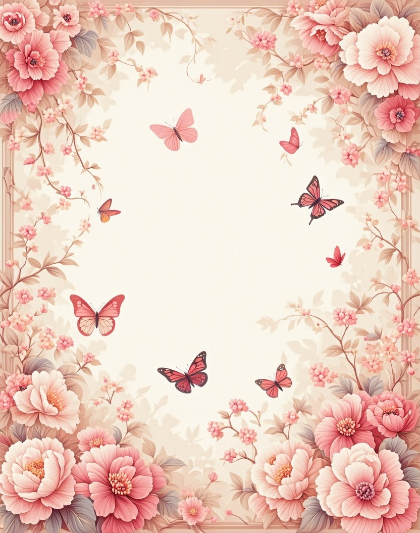 Pink Floral Butterflies Whimsical Garden Rug