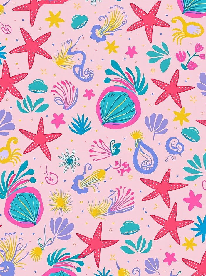 Whimsical Coral Starfish Pattern Rug