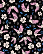 Pink Bird and Flower Pattern Rug
