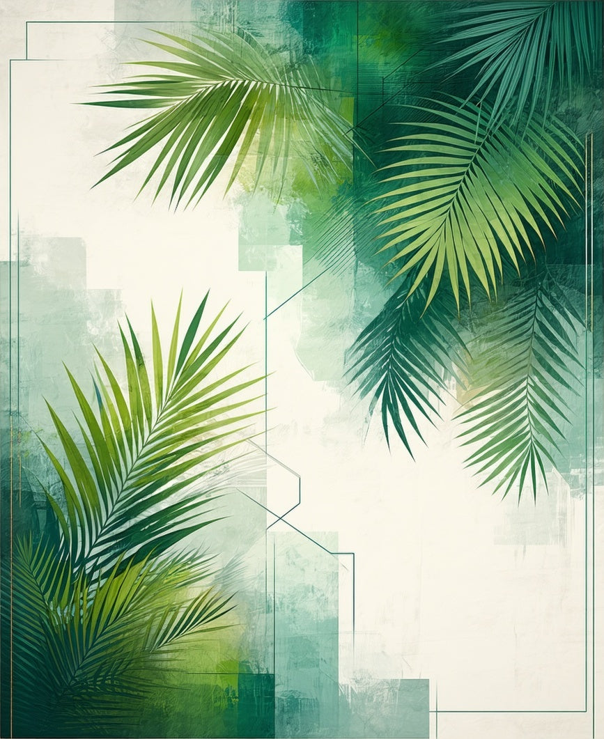 Nature Inspired Geometric Palm Leaf Art Rug