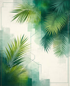 Nature Inspired Geometric Palm Leaf Art Rug