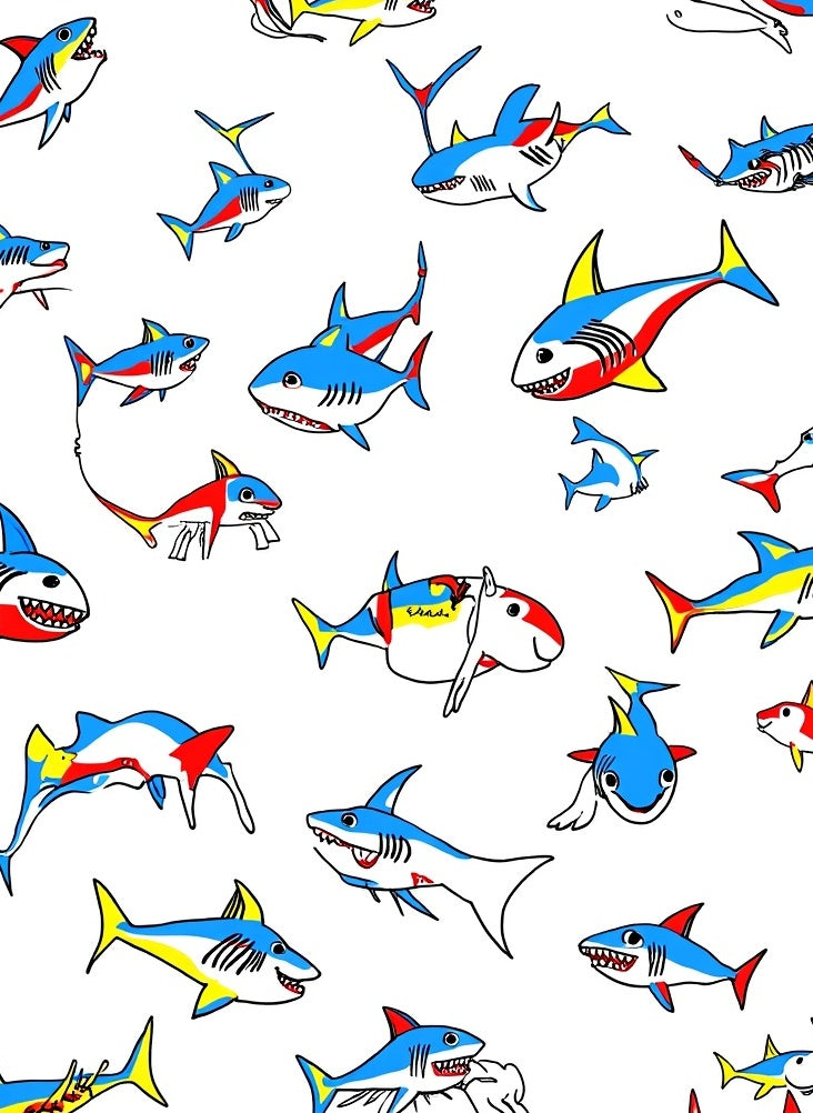 Playful Color Block Shark Pattern Rug