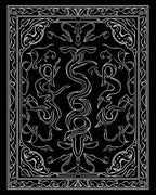 Ornate White Swirls and Serpent Pattern Rug