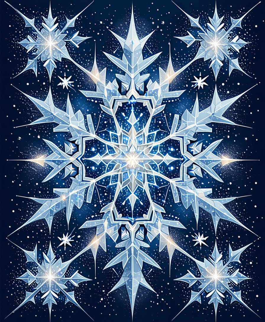 Crystal Snowflake Symmetry Blue Design Rug