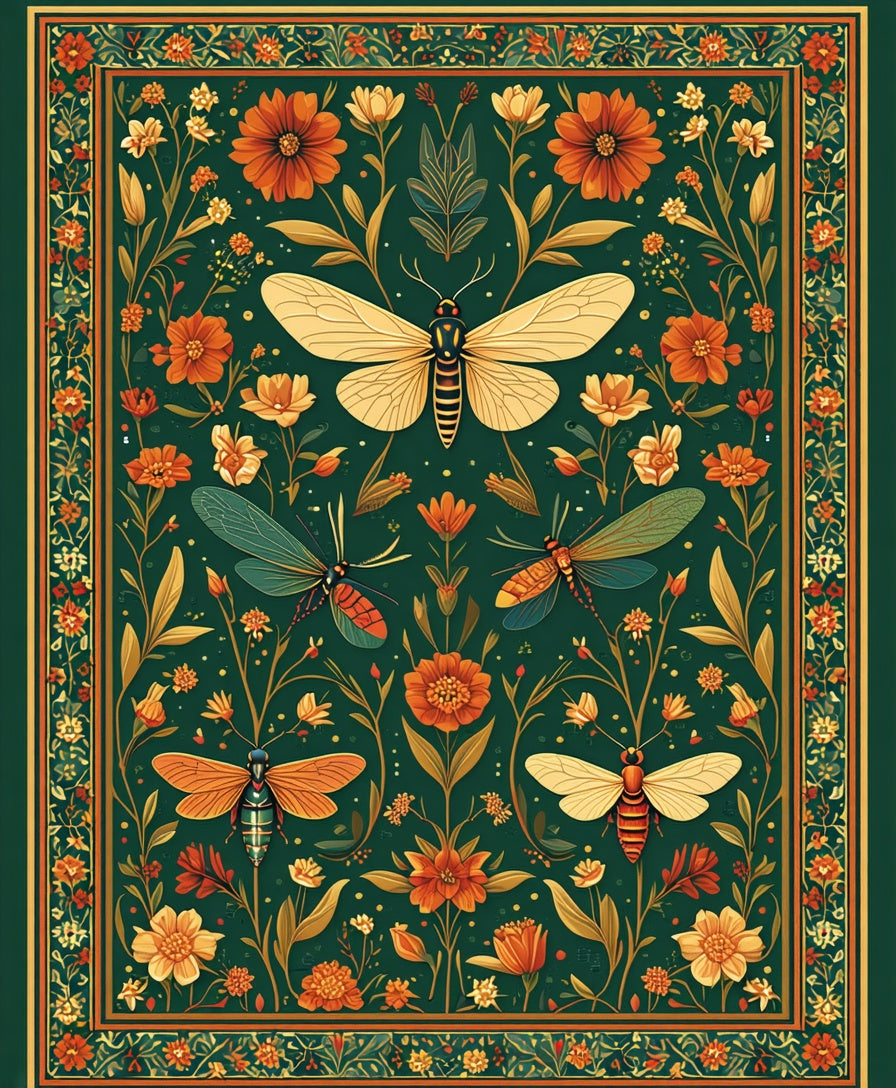 Enchanted Forest Butterfly Floral Pattern Rug