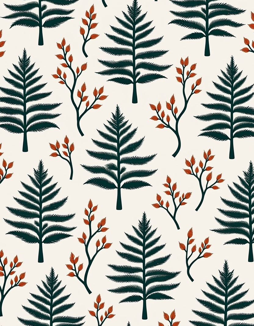 Forest Green Fern Branches Rug