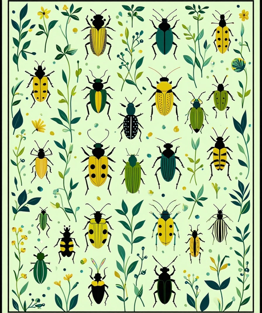 Whimsical Bugs Botanical Garden Pattern Rug