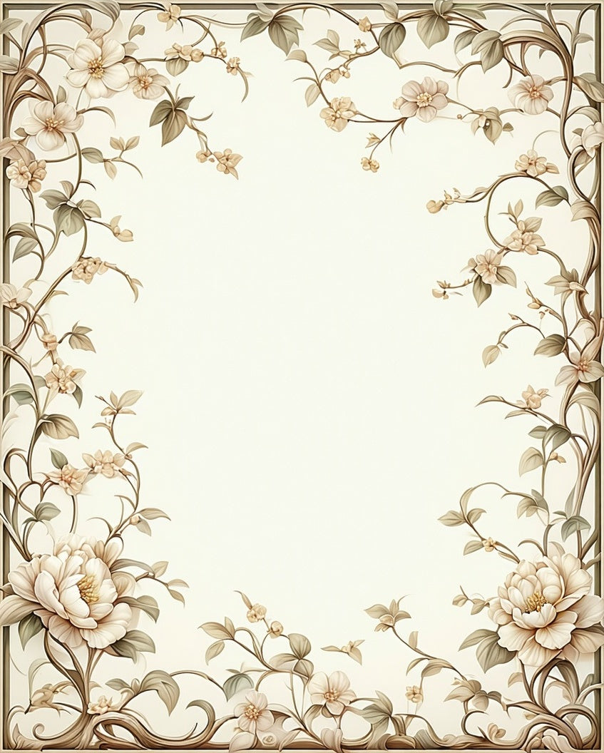 Delicate Floral Vine Border Design Rug