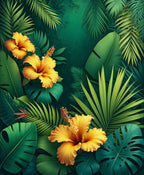 Tropical Hibiscus Palm Leaf Design Rug