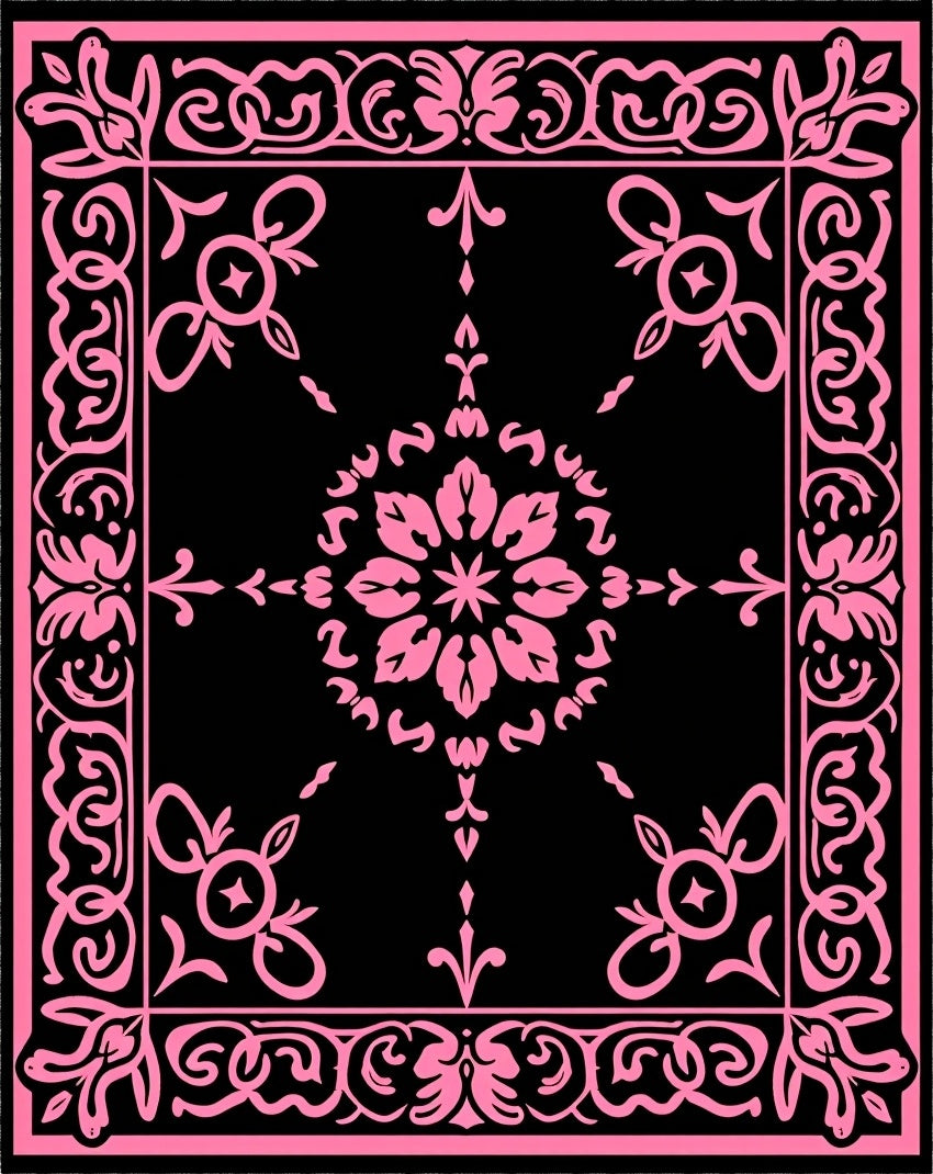 Exotic Pink Floral Border Design Rug