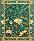 Elegant Teal Floral Butterfly Meadow Rug