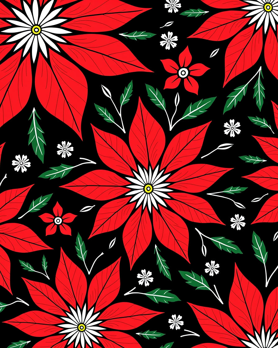 Bold Red Poinsettia Floral Contrast Rug