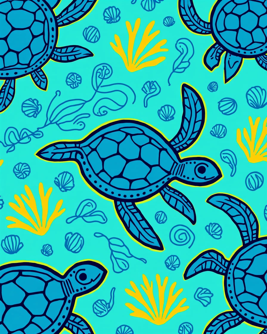 Ocean Turtle Coral Pattern Design Rug