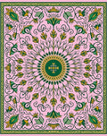 Delicate Floral Scroll Pink Green Rug