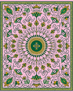Delicate Floral Scroll Pink Green Rug